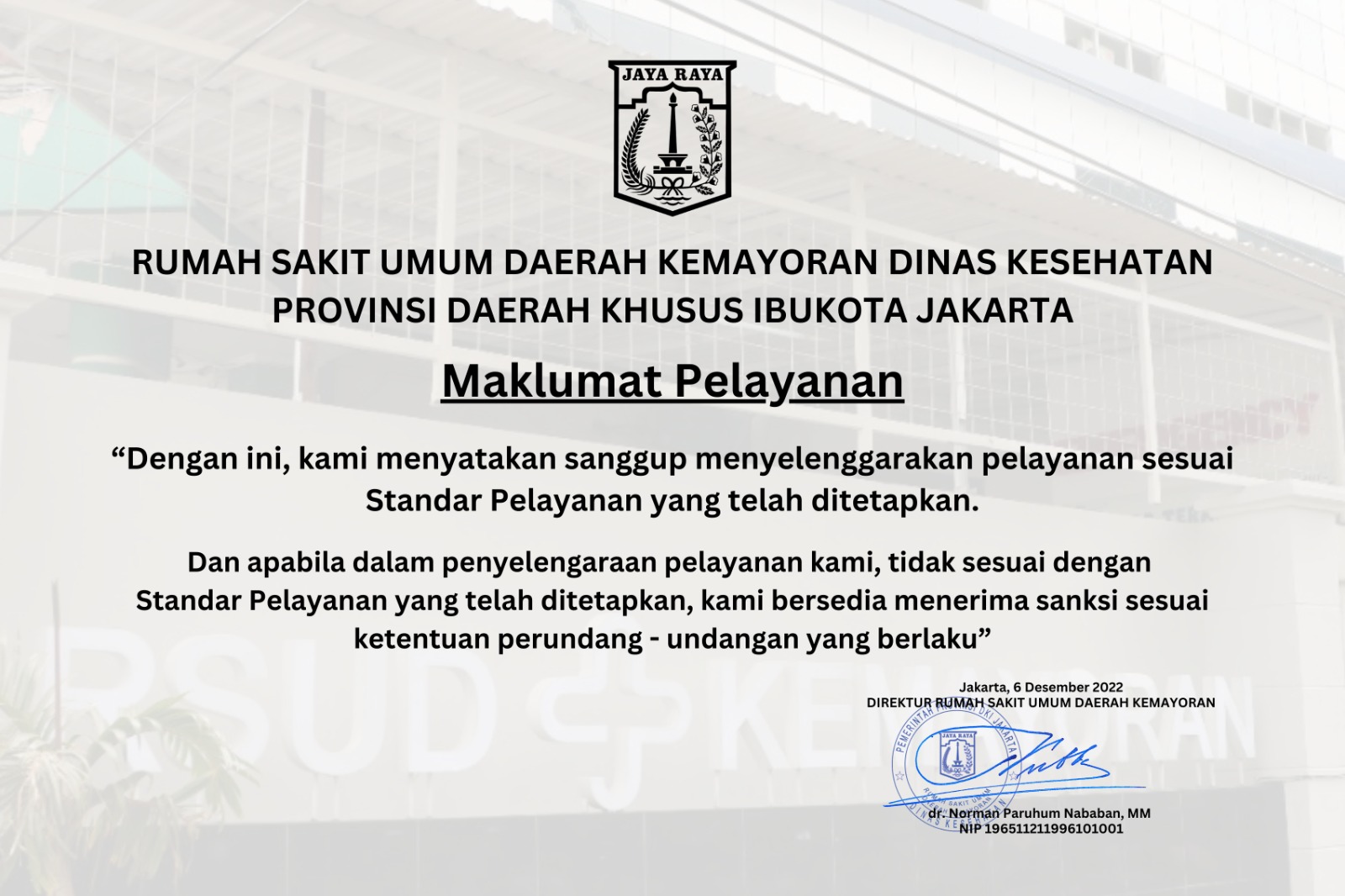 Maklumat Pelayanan RSUD Kemayoran